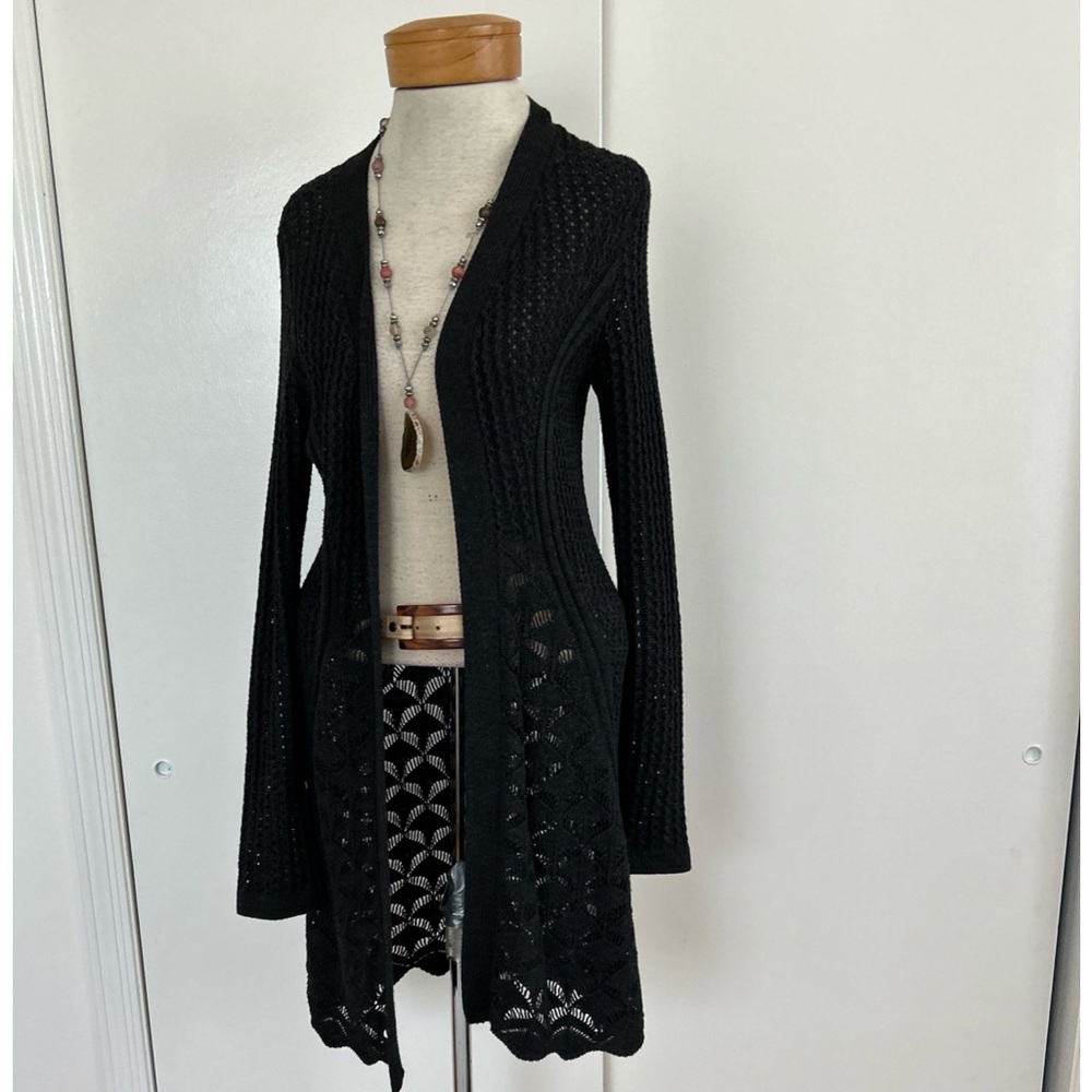 Belldini Black Knit Bohemian Knit Design Cardigan / Duster Sweater